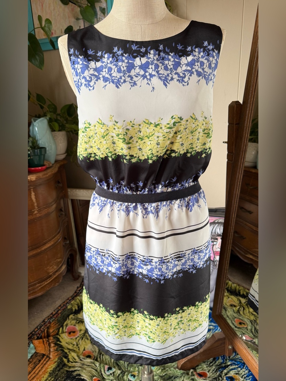 Ann Taylor LOFT floral striped mini dress, size L